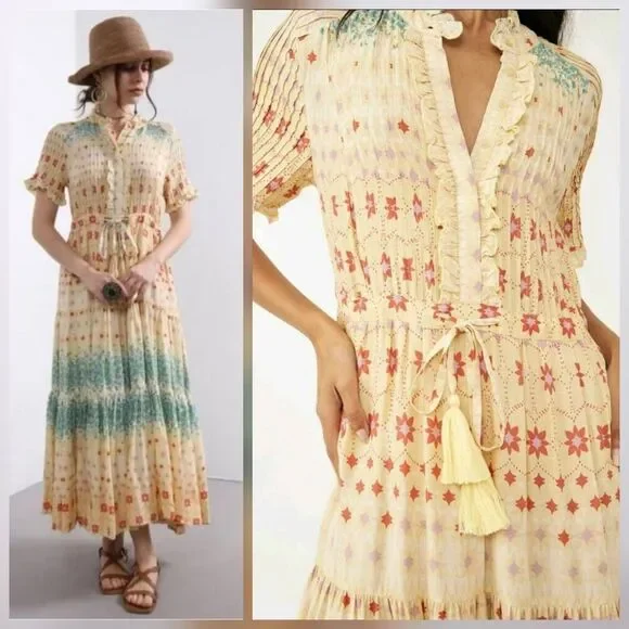 Free People | Dresses | Free People Rare Feeling Tiered Cinch Waist Boho  Coastal Cowgirl Midi Dress Sz | Poshmark